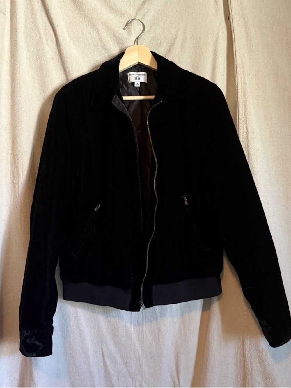 Black Velvet Bomber Jacket - Classic Zip Front